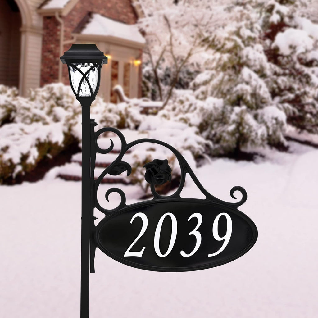 Handcrafted Double-Sided Reflective Home Address Sign with Solar Light C1799
