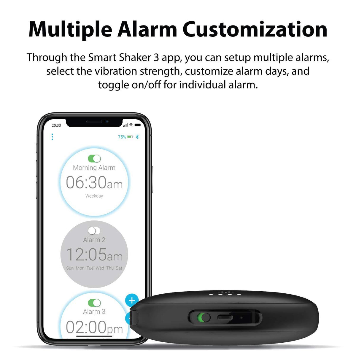 Black Vibration Bed Shaker Bluetooth Alarm Clock T58101