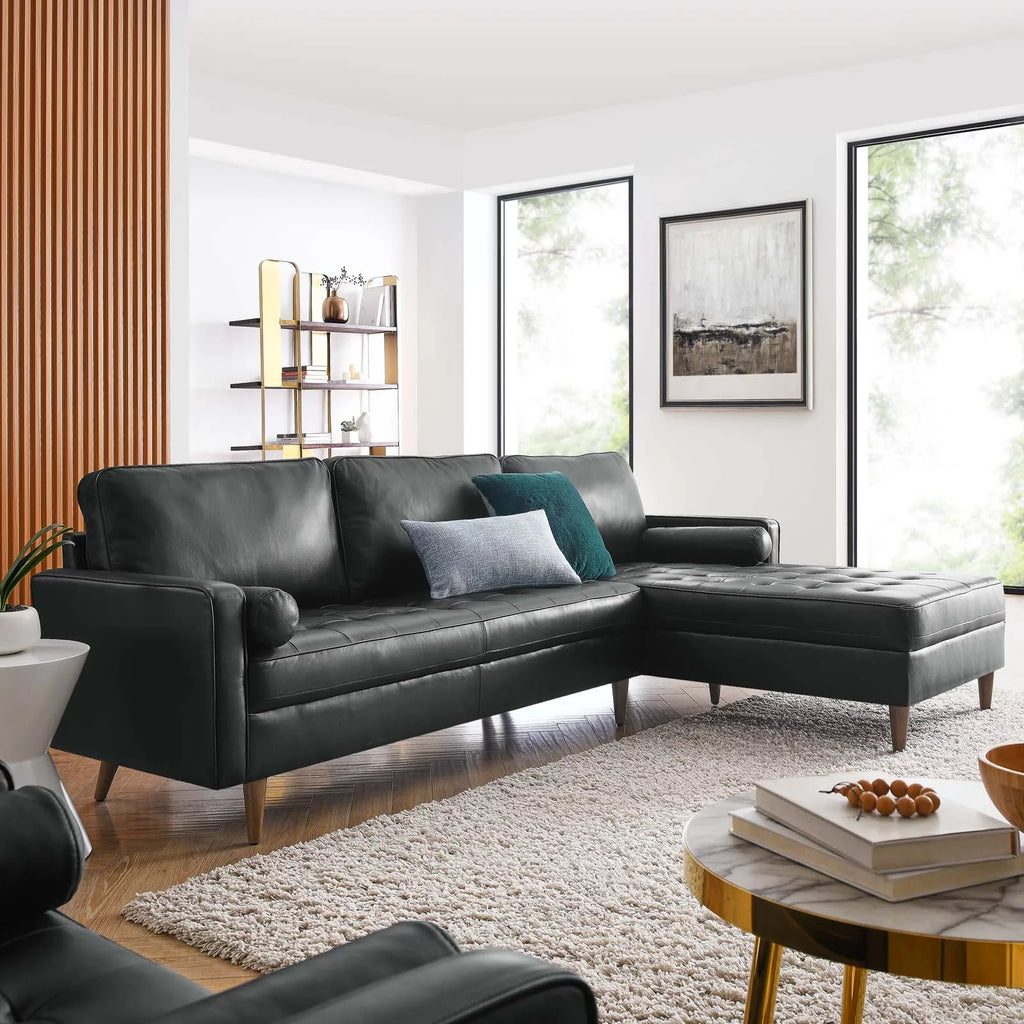 Black Leather Sectional Sofa H118