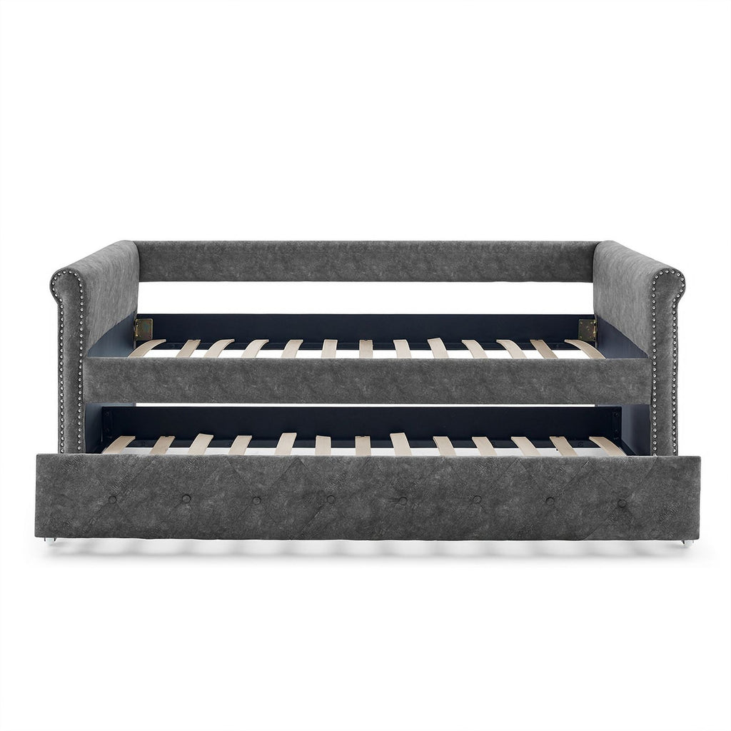 Gray Upholstered Tufted Sofa Bed With Rollers F6393