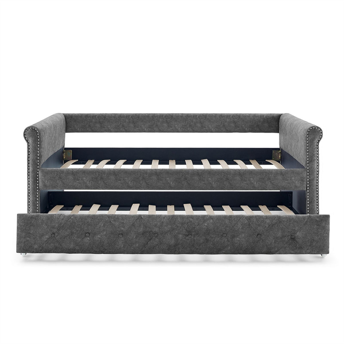 Gray Upholstered Tufted Sofa Bed With Rollers F6393
