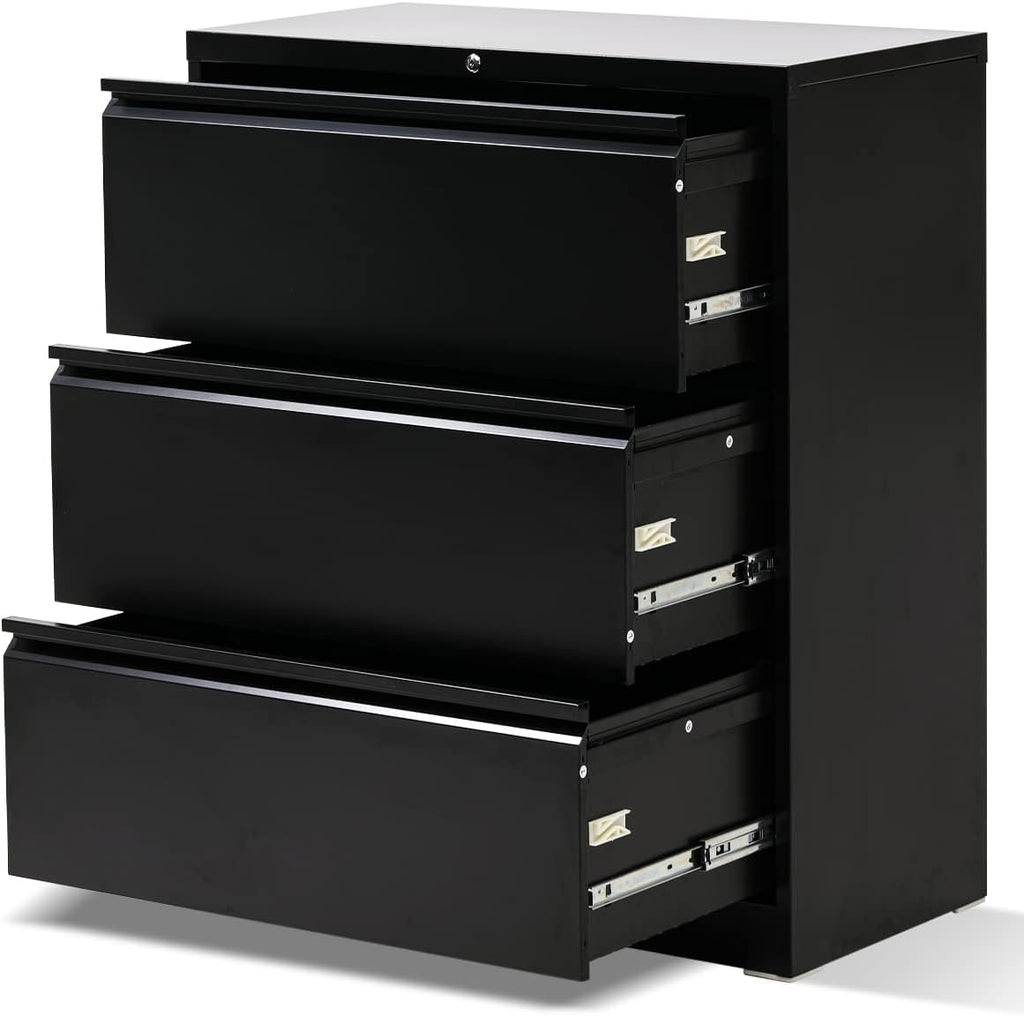 Black 3 Drawer Rolling Metal File Cabinet with Lock V967