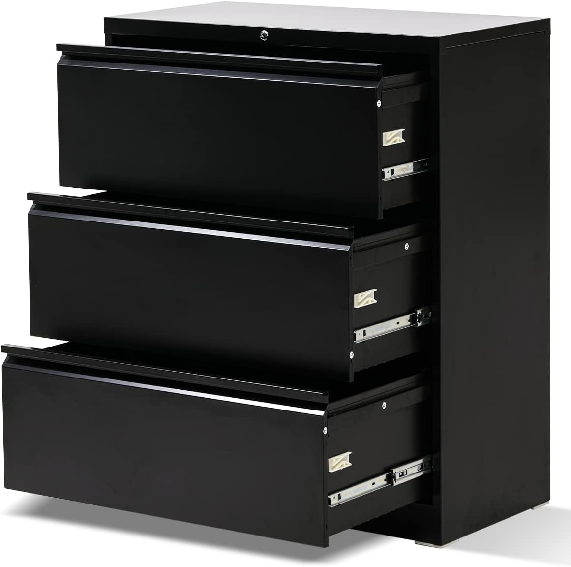 Black 3 Drawer Rolling Metal File Cabinet with Lock V967