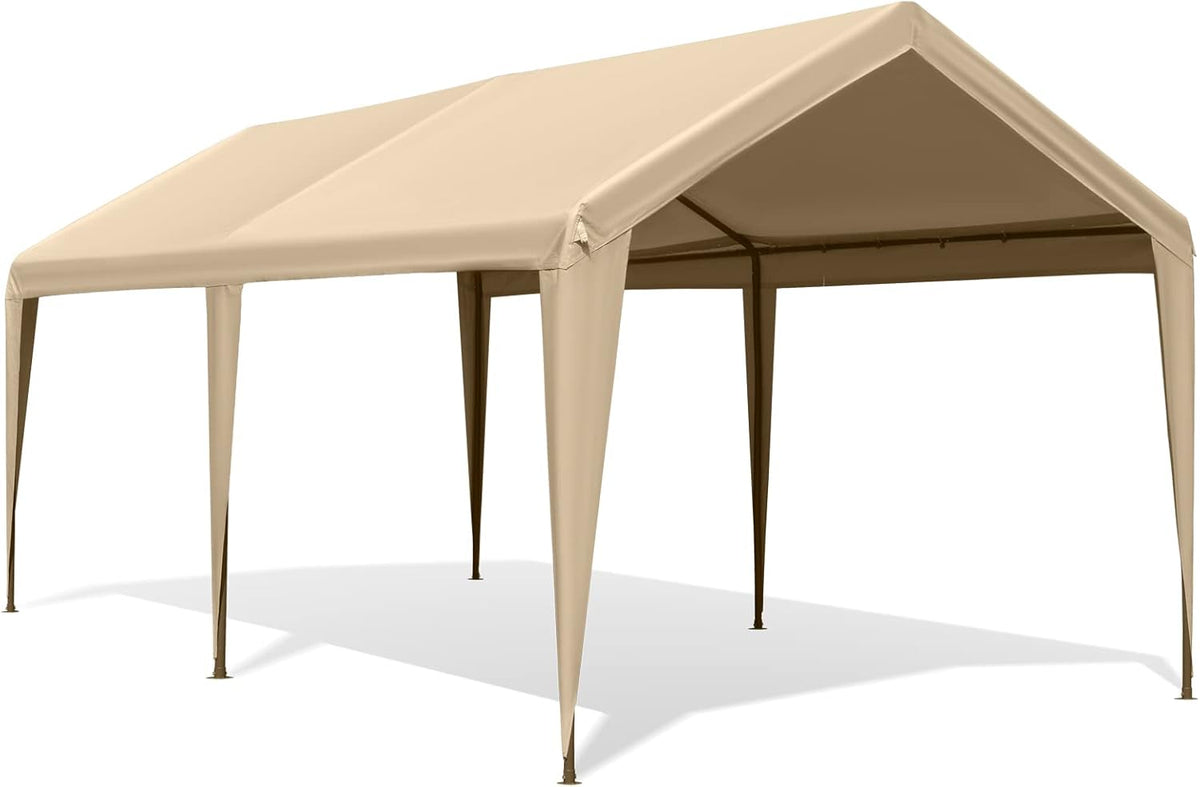 10X20ft Heavy Duty Car Canopy with Powder-Coated Steel Frame, 6 Legs, White Z752609