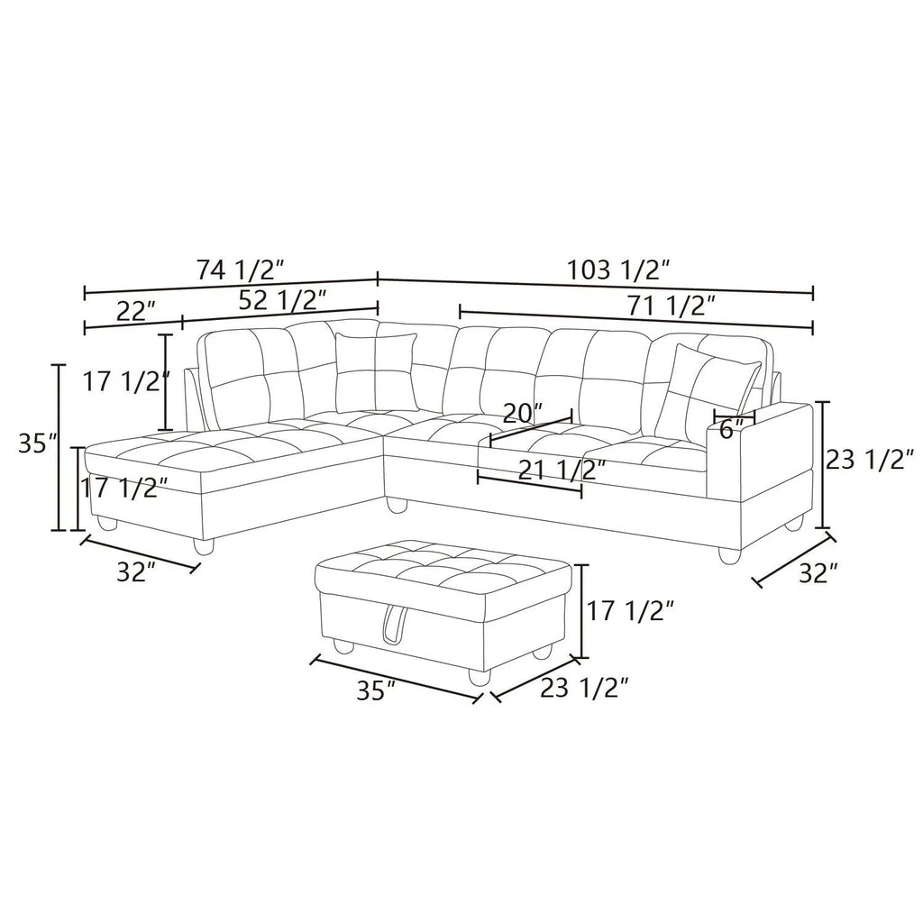 103.5" 2 Pieces L-Shaped Sectional Sofa with Chaise Brown Microfiber B938