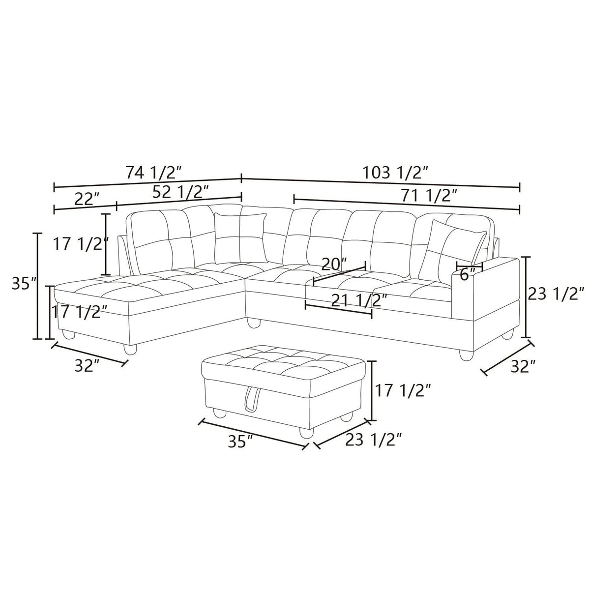 103.5" 2 Pieces L-Shaped Sectional Sofa with Chaise Brown Microfiber B938
