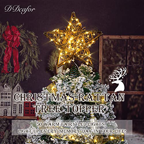 Rattan Natural Star Christmas Tree Topper with 50 Warm LED Lights D935717