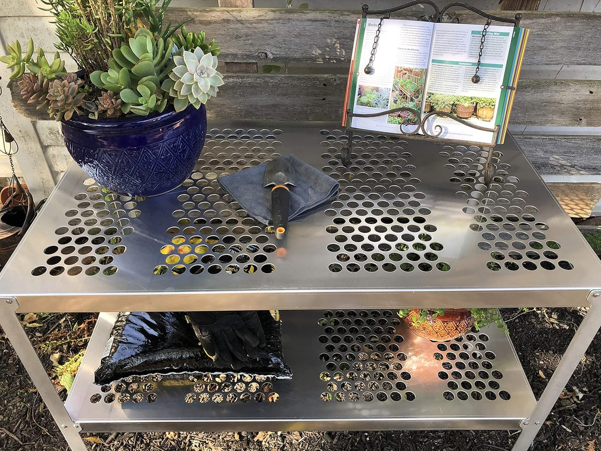 Aluminum Greenhouse Potting Bench and Utility Table with 1 Inch Round Holes O899