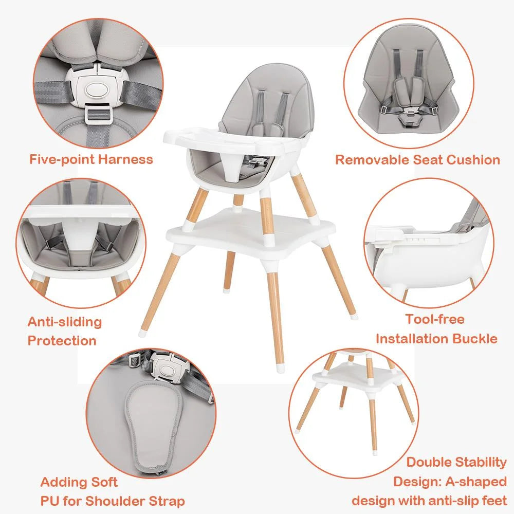 Wooden Gray Convertible High Chair O5247