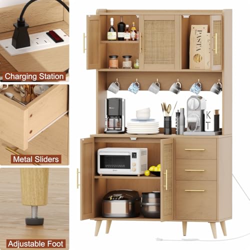 70.9" Rattan Kitchen Pantry Cabinet with Microwave Shelf H978878