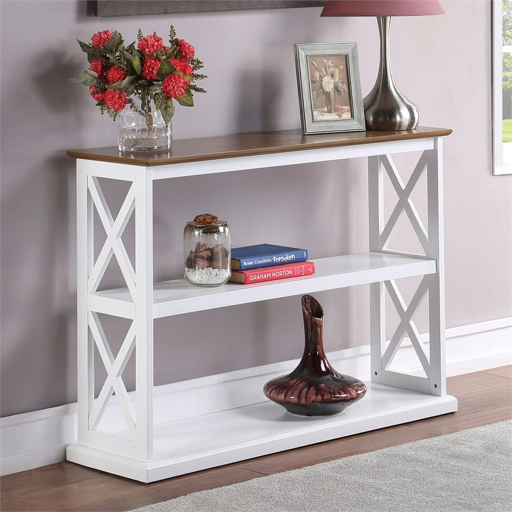 White Console Table with Shelves H434646