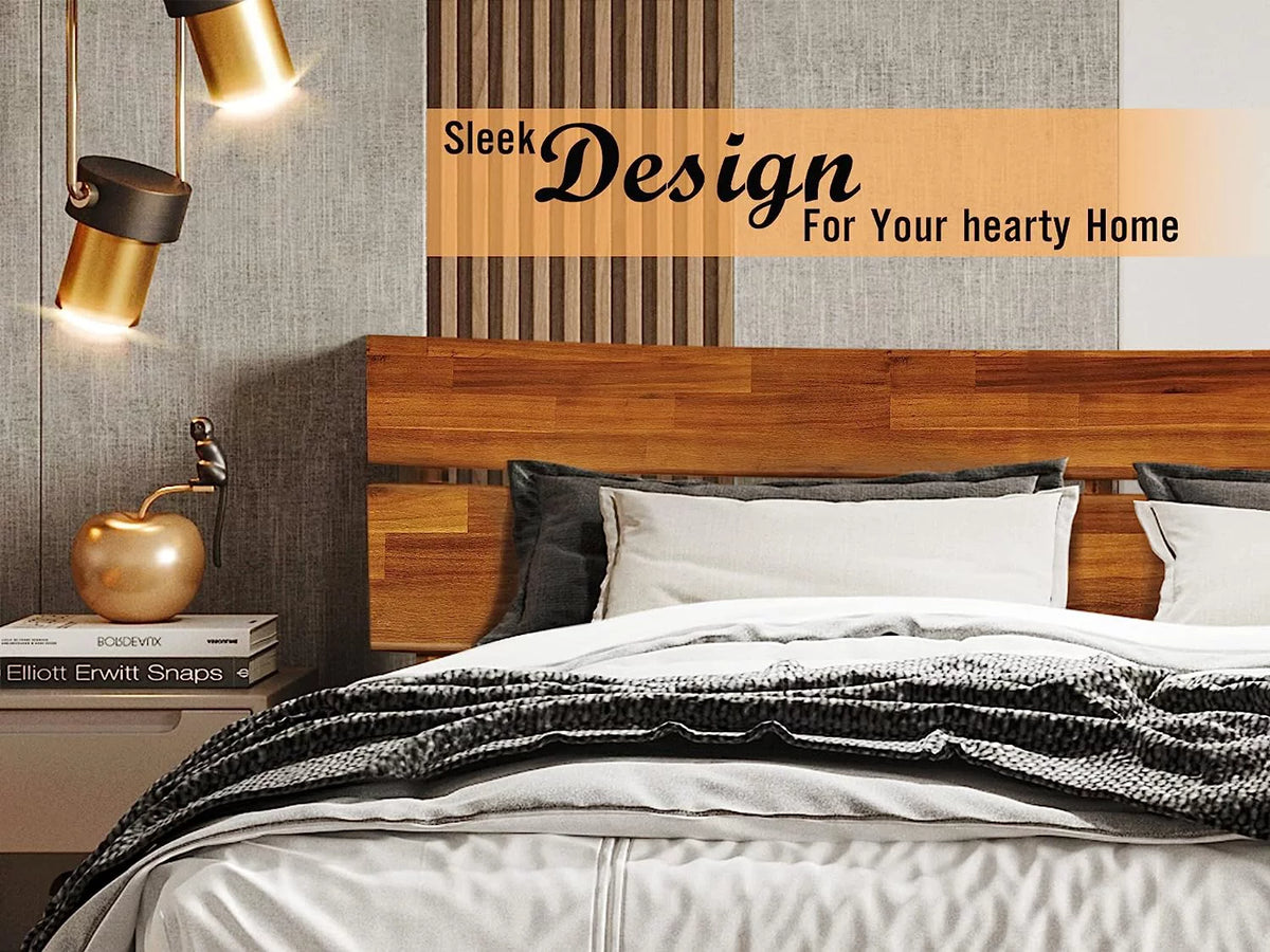 14 Inch Wood Platform Bed with Headboard Queen Size Caramel O395