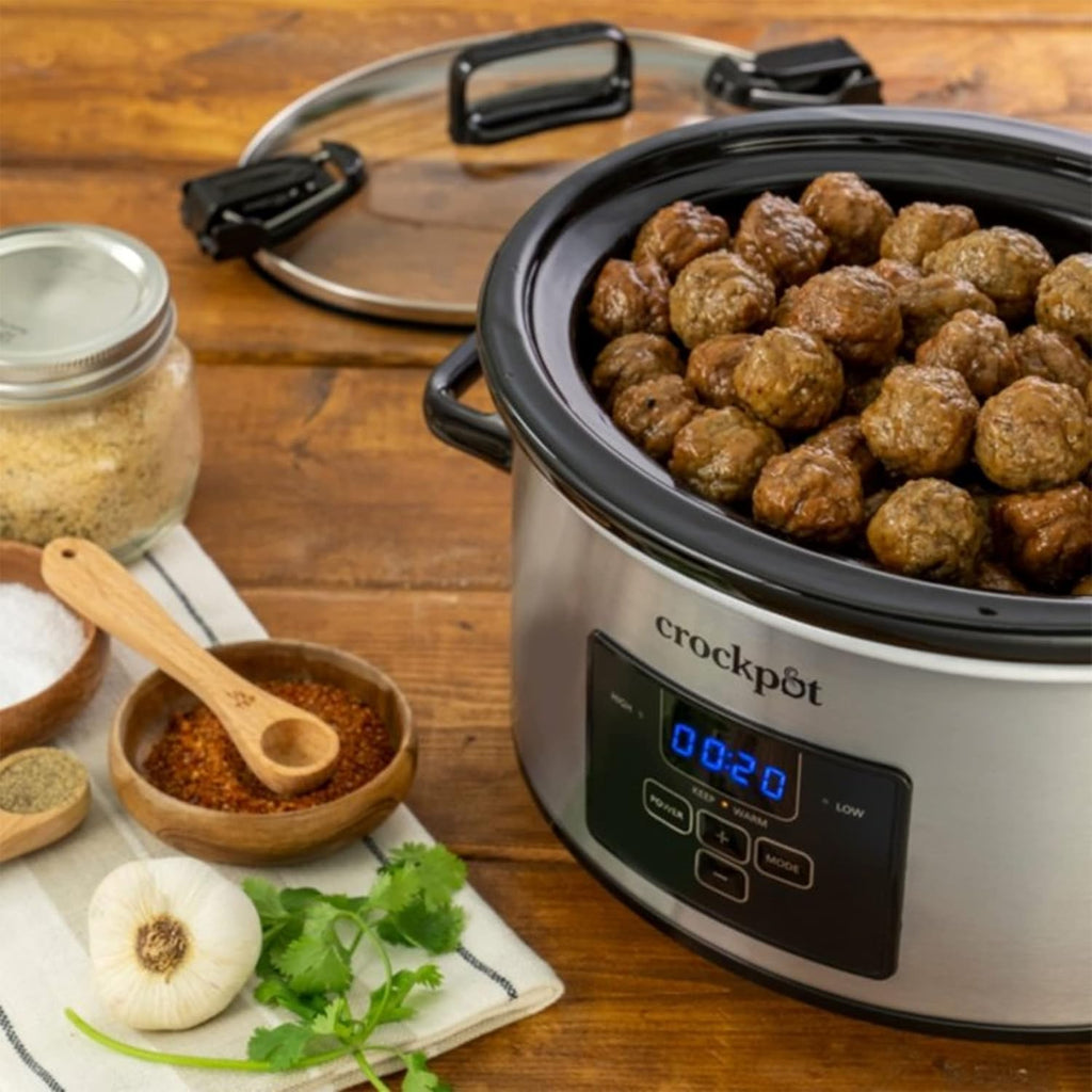 4 Quart Programmable Slow Cooker with Locking Lid, Stainless Steel S43356