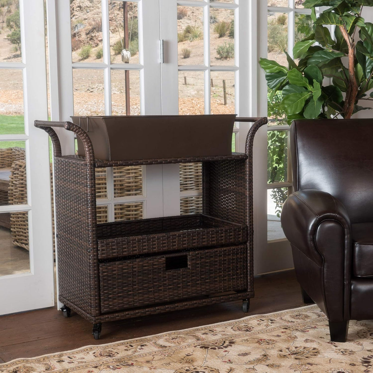 Indoor Wicker Bar Cart O35365