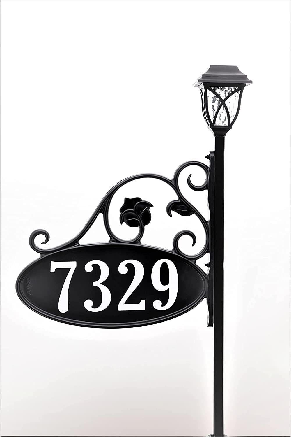Handcrafted Double-Sided Reflective Home Address Sign with Solar Light C1799