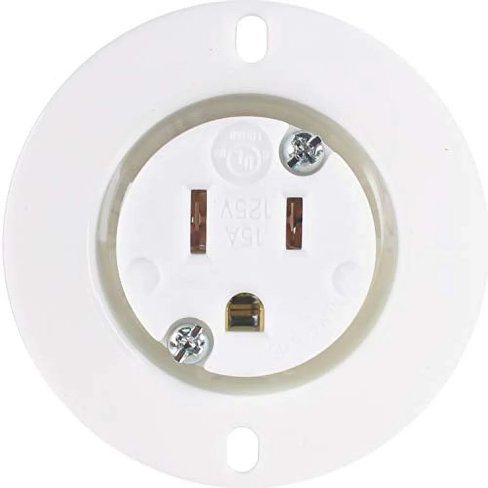 15 Amp 120-125 Volt NEMA 5-15 Flanged Outlet White Commercial Grade 2 Pole-3 Wire Straight Blade Plug Charger Receptacle 10-Pack J436