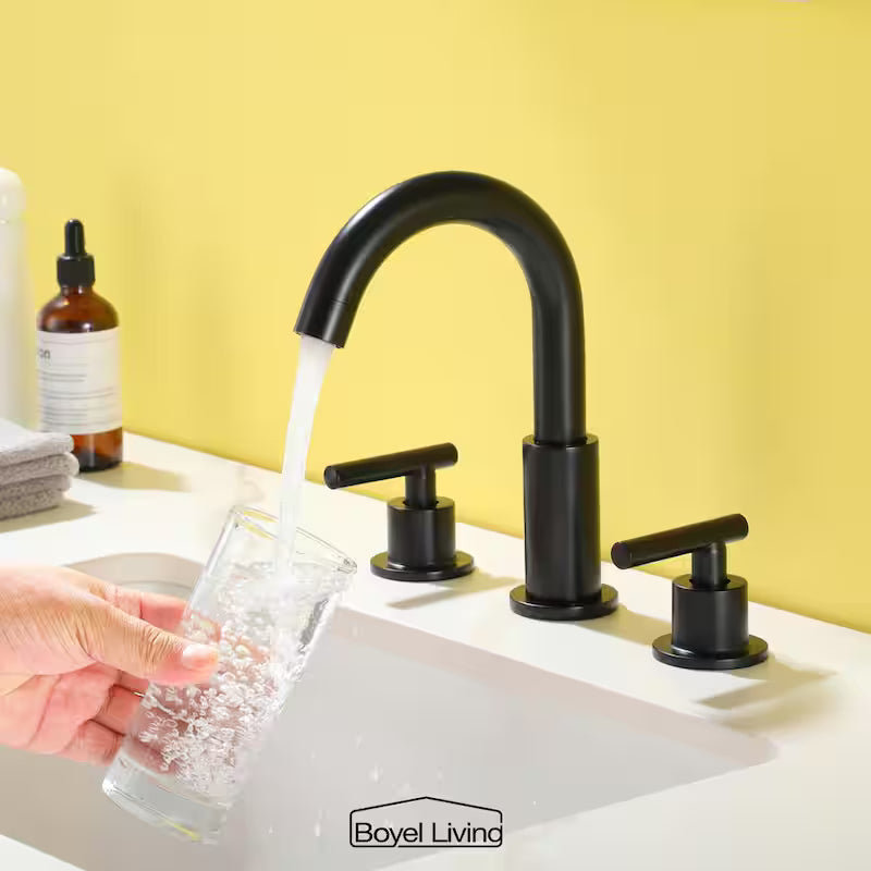 2-Handle Bathroom Faucet with Valve in Matte Black O645