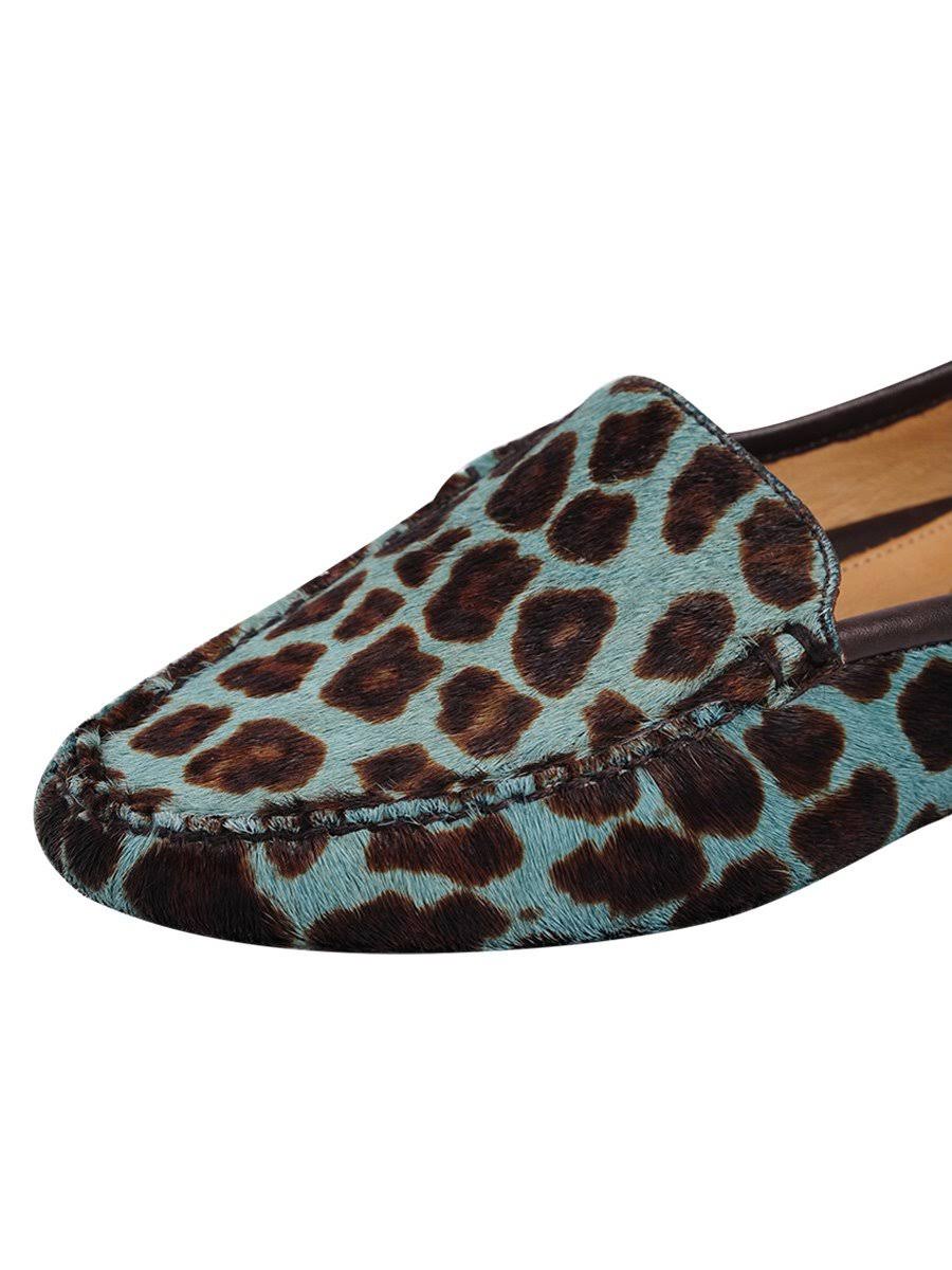Teal Blue Leopard Driving Moccasin V401