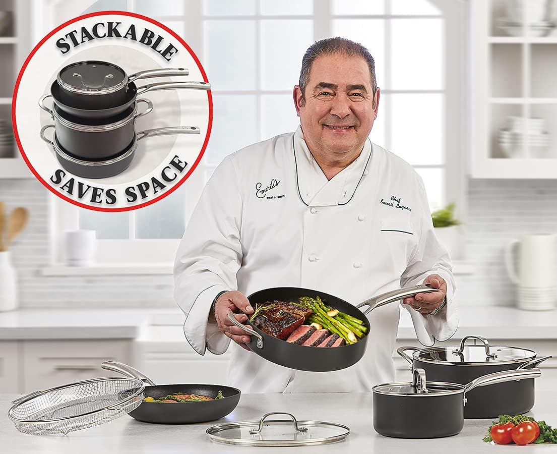 13 Piece Hard-Anodized Nonstick Black Pots and Pans Set I452