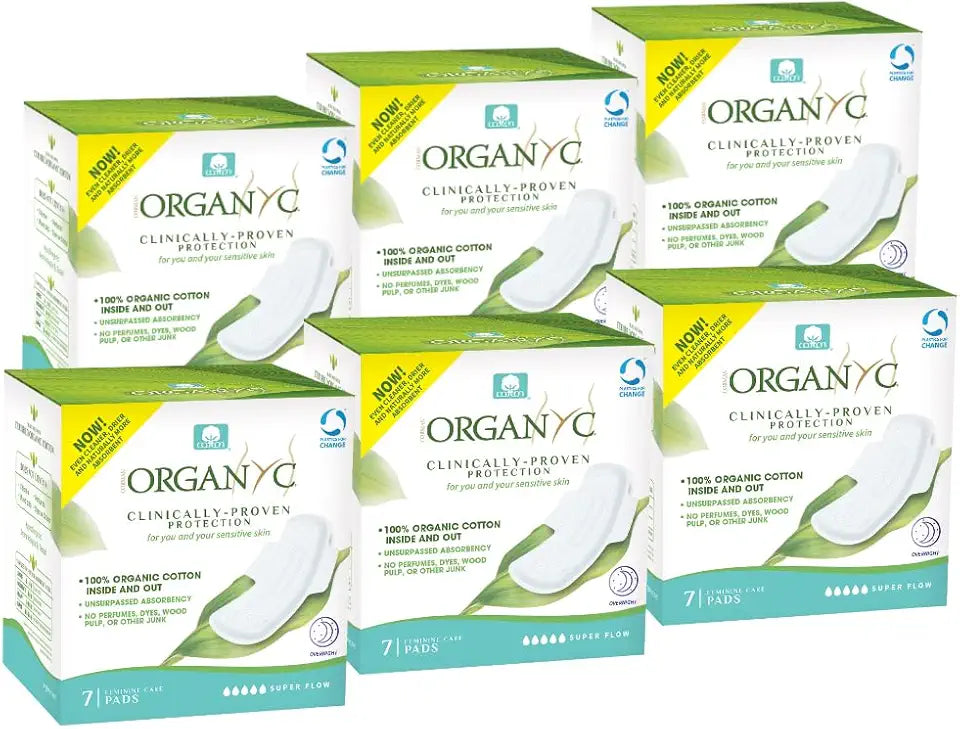 100% Organic Cotton Overnight Feminine Pads, 7 Count (6 Pack) U535737