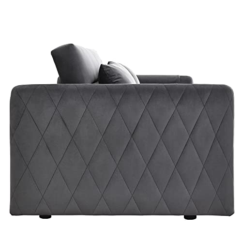 Blue Velvet Convertible Sleeper Sofa Bed with 2 Pillows W686