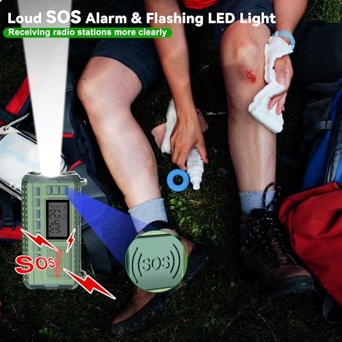 Green AM/FM/NOAA Hand Crank Radio with 15W Fast Charge, 39800mAh Portable Solar Power Bank, Flashlight & SOS Alarm B23770