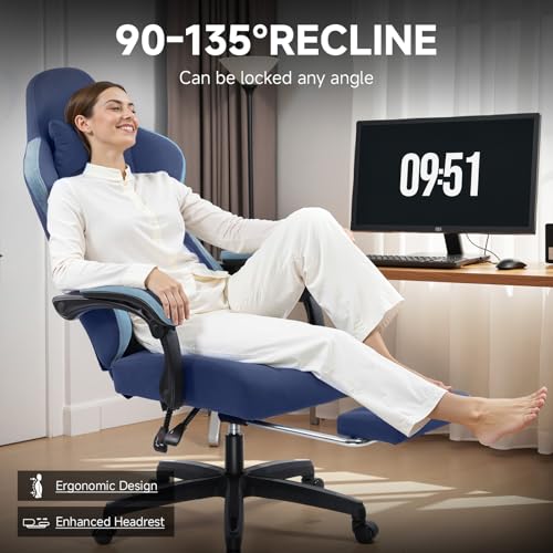 Fabric Gaming Chair with Footrest M984412