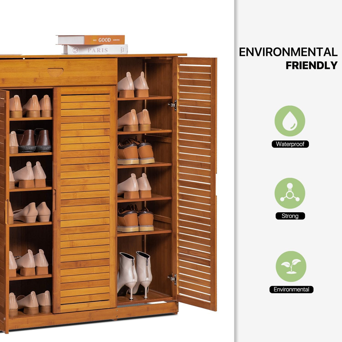 Bamboo 7-Tier Shoe Organizer with Drawer Z391602