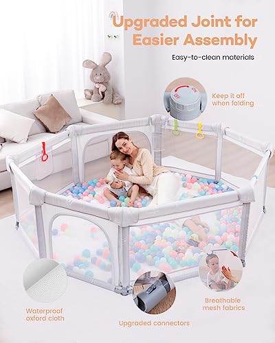 Grey Extra Large Foldable Baby Playpen 79 x 59 x 27 Inches G281