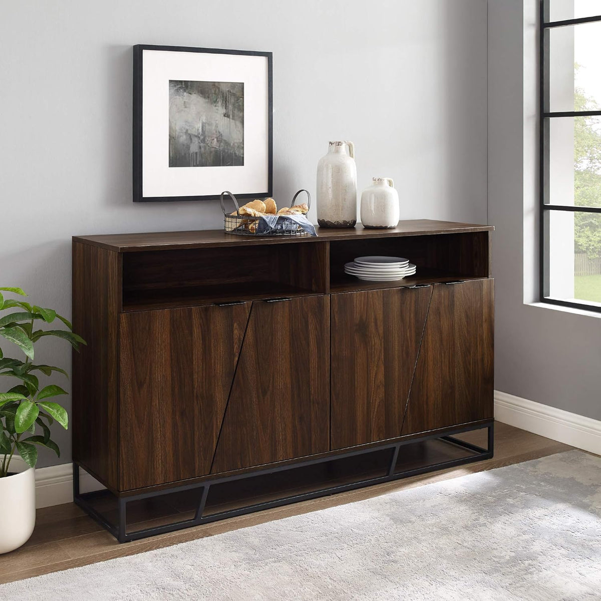 Dark Walnut Sideboard with Open Shelf Storage W753