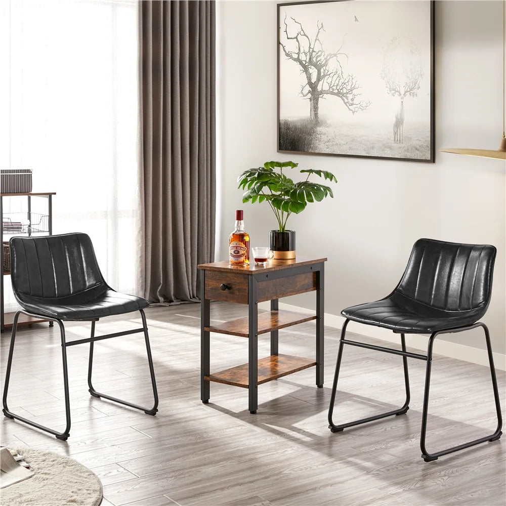 Black Faux Leather Armless Dining Chairs, Set of 2 E5532
