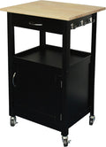 White Kitchen Island Cart with Natural Solid Hard Wood Top W89254