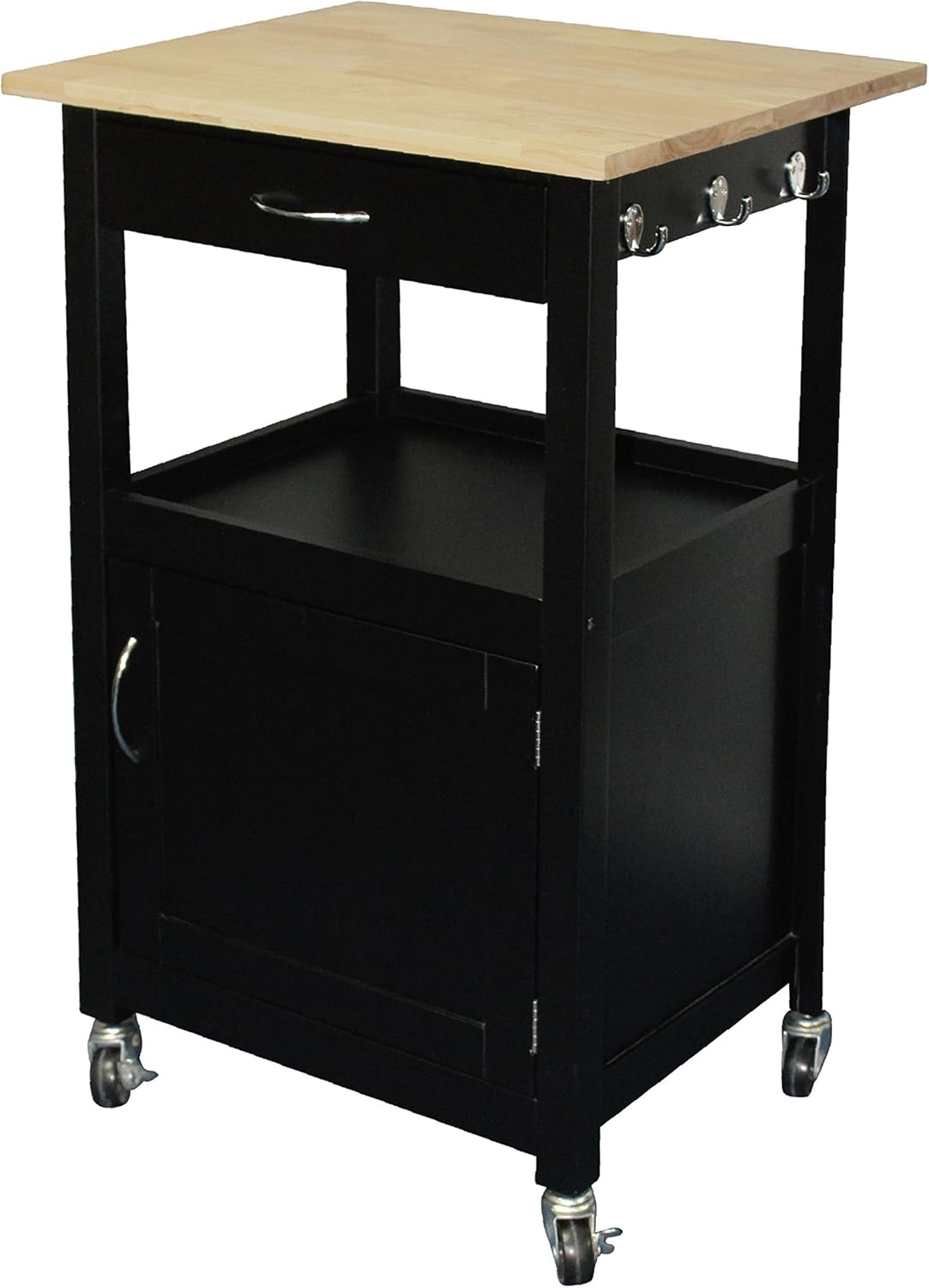 White Kitchen Island Cart with Natural Solid Hard Wood Top W89254