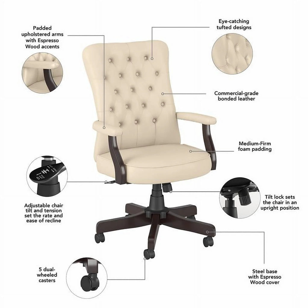 Antique White Faux Leather Office Chair with Arms N9859