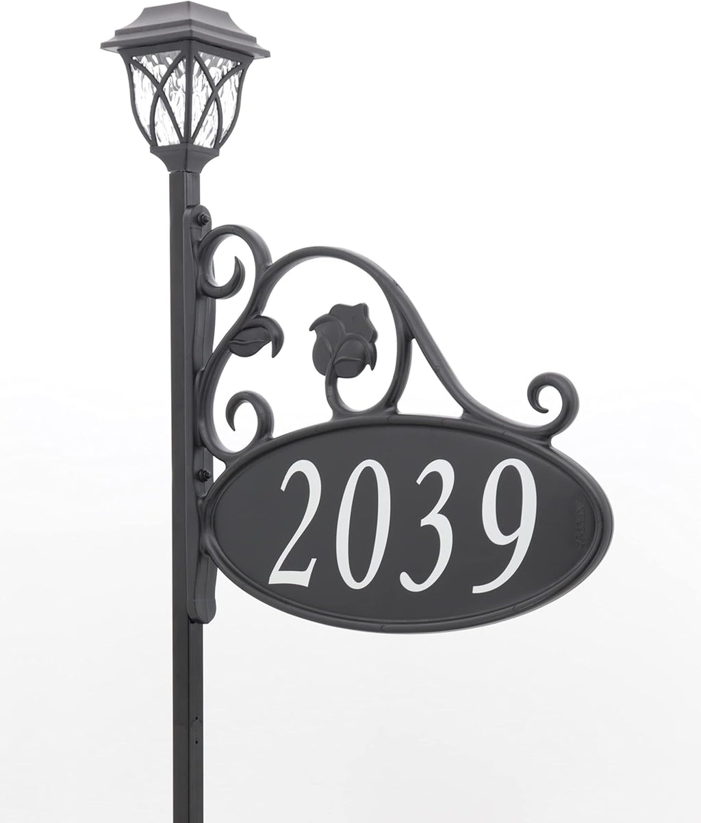 Handcrafted Double-Sided Reflective Home Address Sign with Solar Light C1799