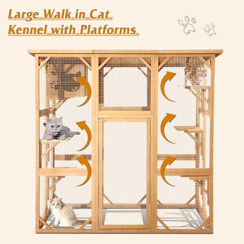 Grey Large Wooden Cat Enclosure with Platform X45439