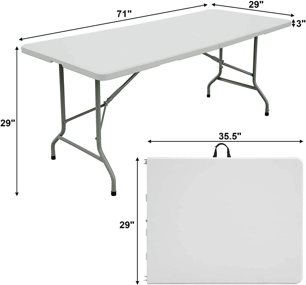 Folding Plastic Dining Table with Handle White 8ft K8247