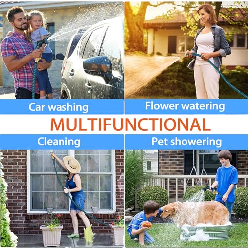 100 FT Expandable Garden Hose with 3/4" Solid Brass Fittings and 10 Pattern Spray Nozzle J9076