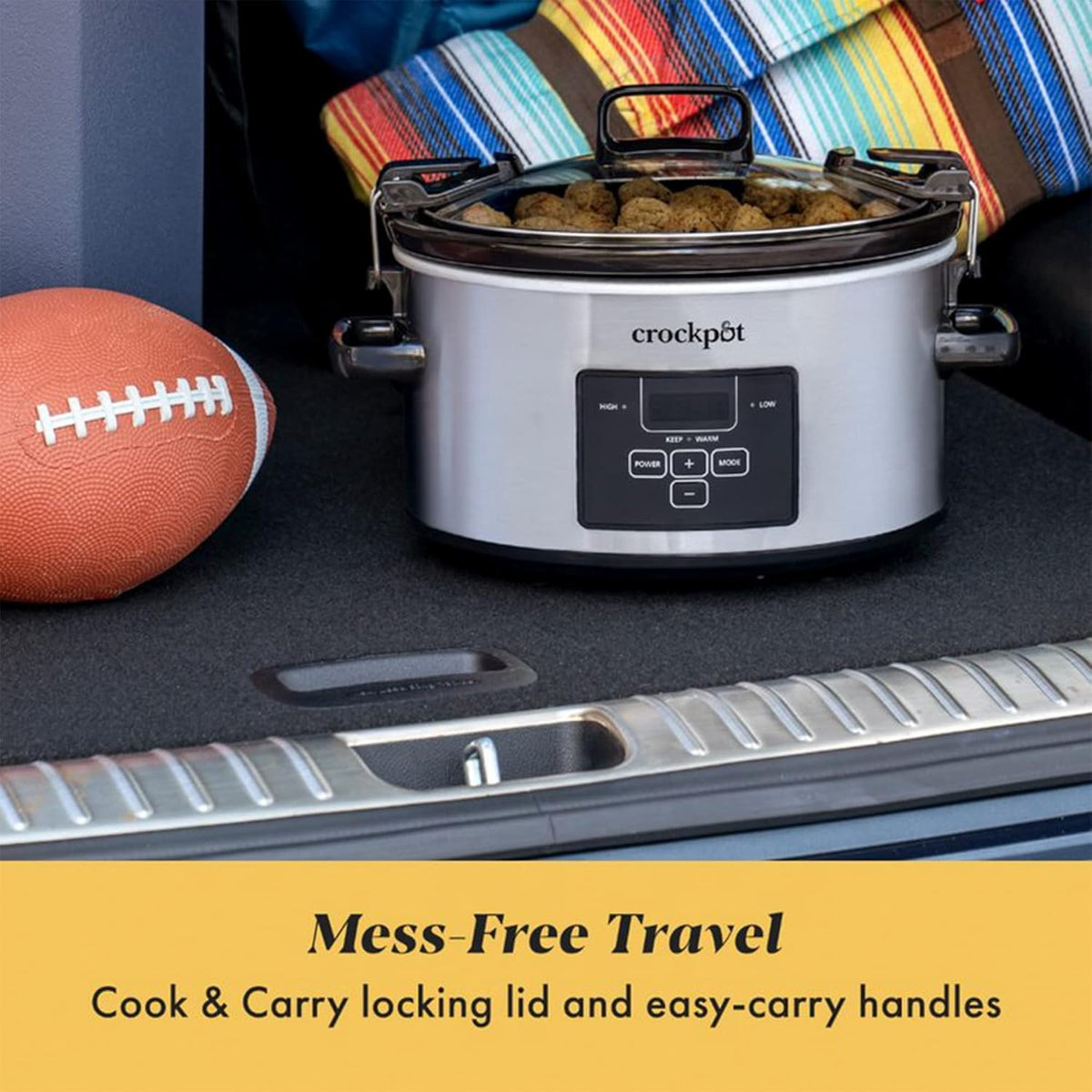 4 Quart Programmable Slow Cooker with Locking Lid, Stainless Steel S43356