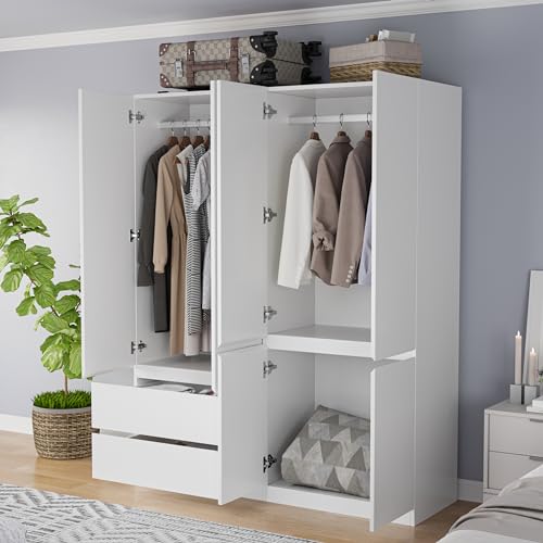 White 4 Door 2 Drawers Wooden Armoire Wardrobe D111