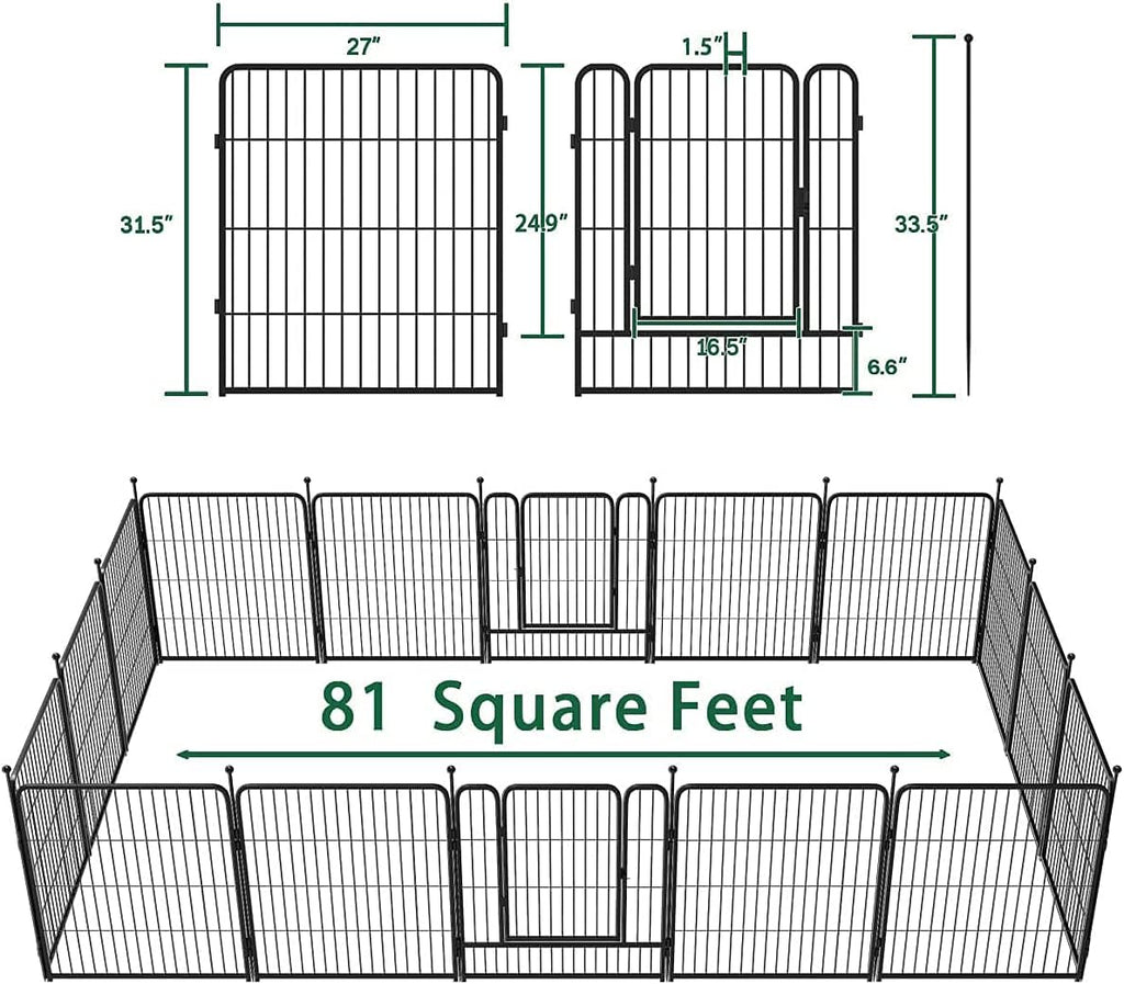 Dog Playpen 32-Inch Height Pet Fence Gate with Doors L801131