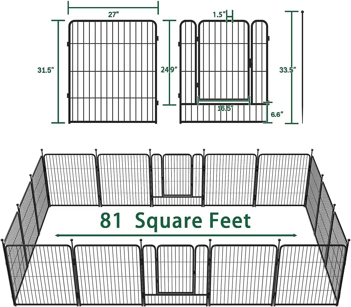 Dog Playpen 32-Inch Height Pet Fence Gate with Doors L801131