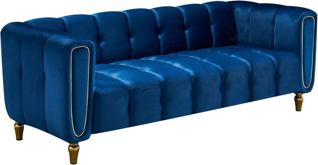 Blue Velvet 3-Seat Tufted Sofa N64518