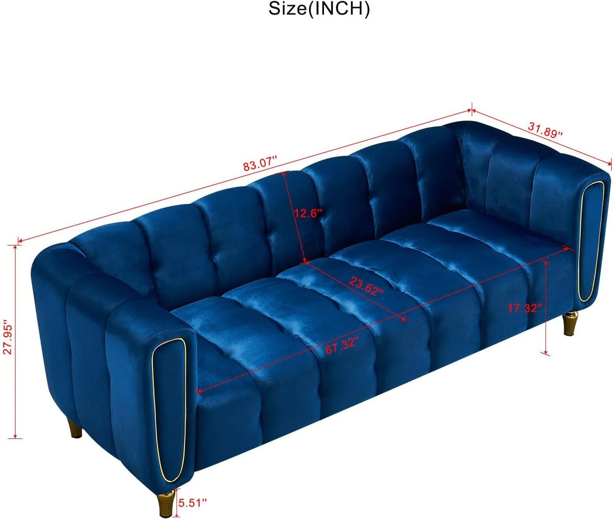 Blue Velvet 3-Seat Tufted Sofa N64518