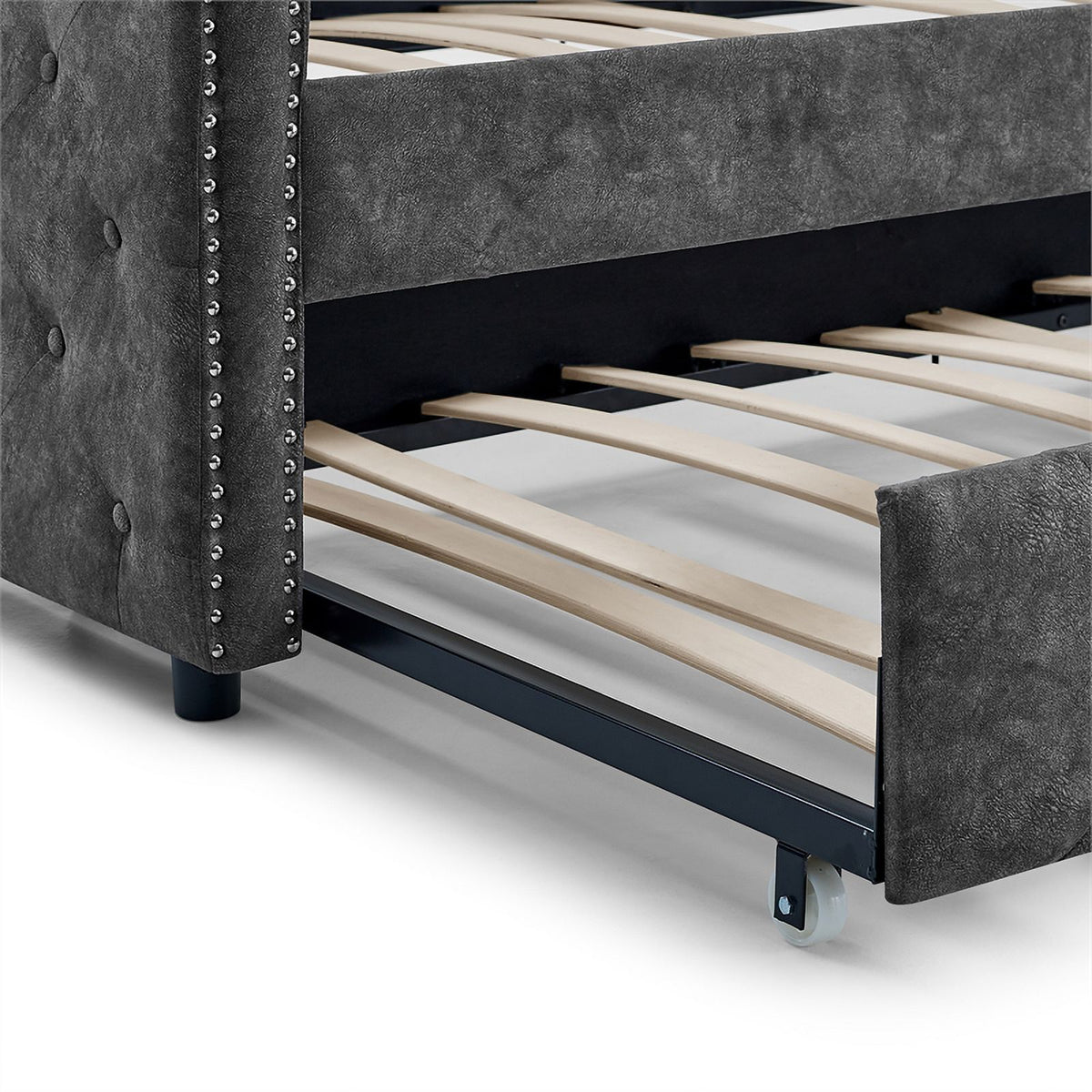 Gray Upholstered Tufted Sofa Bed With Rollers F6393