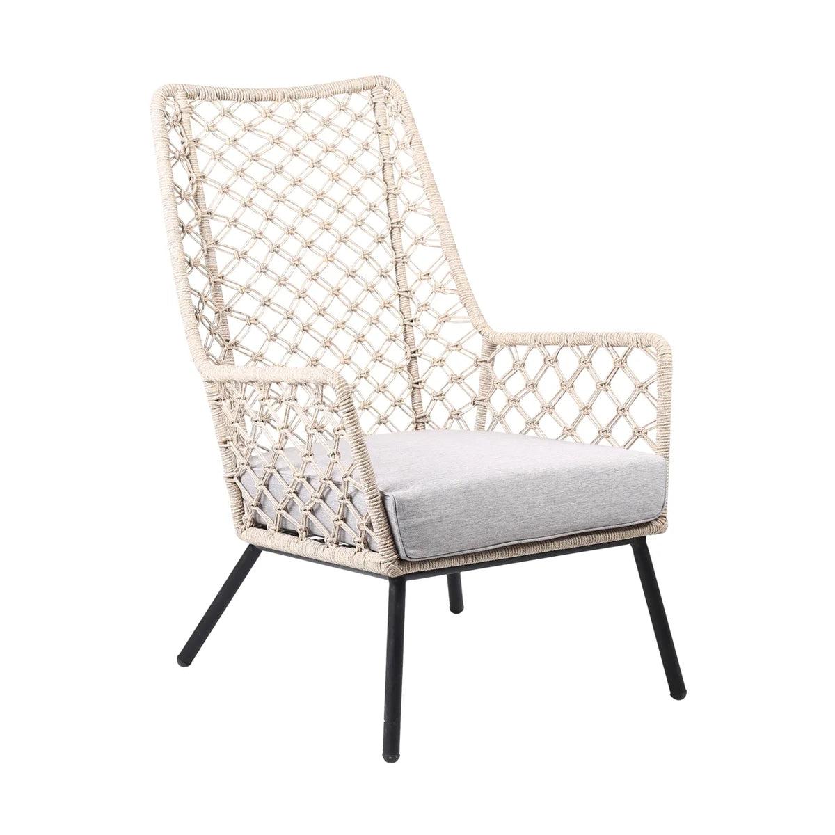 Indoor Outdoor Lounge Chair with Woven Lattice Back, Beige G60931
