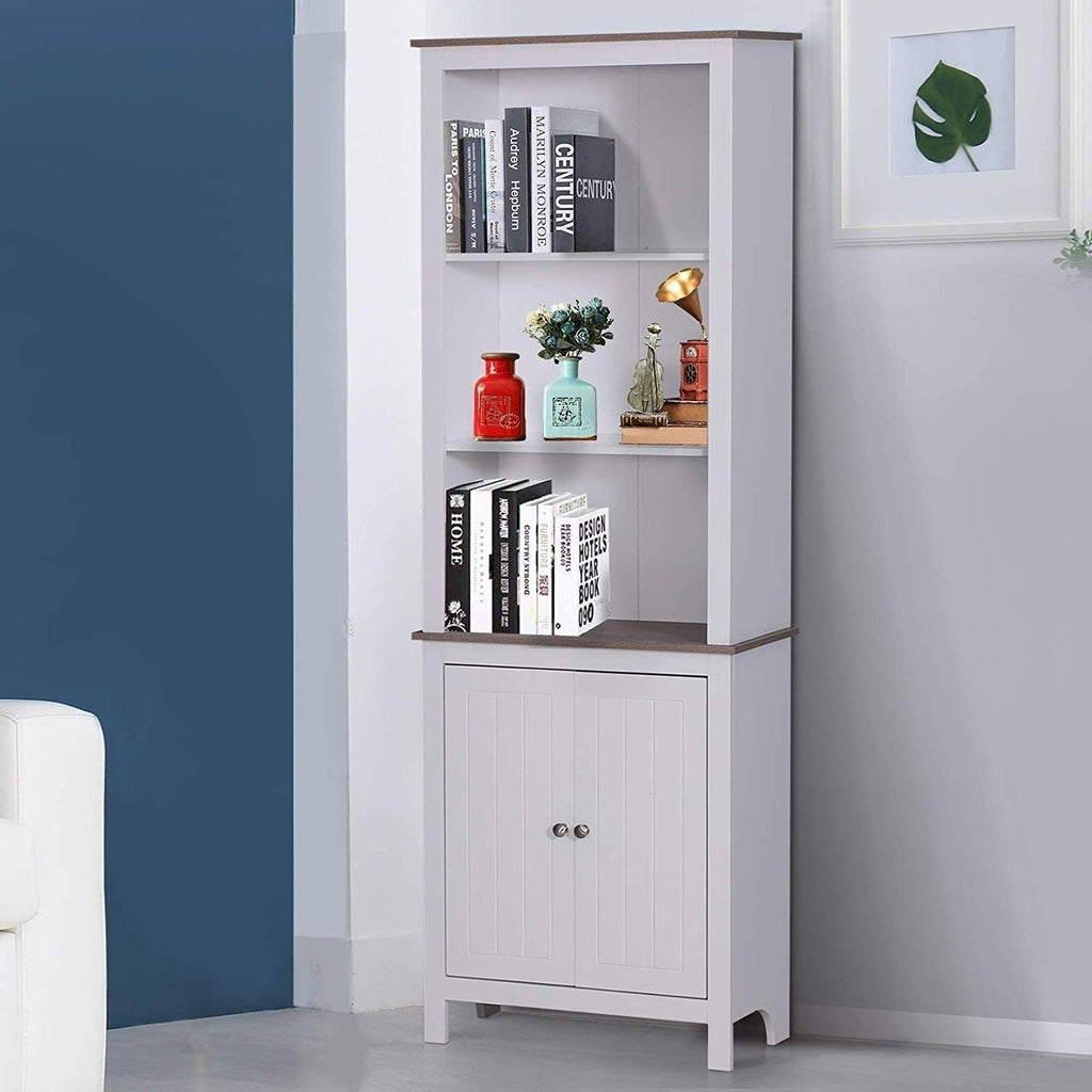 White Wood Free Standing Bathroom Linen Tower Storage Cabinet E23095