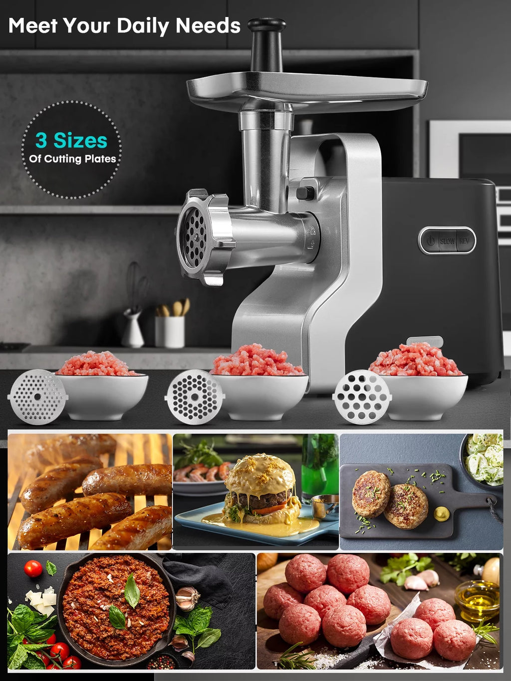 3000W Electric Meat Grinder with 3 Stainless Steel Grinding Plates W54445