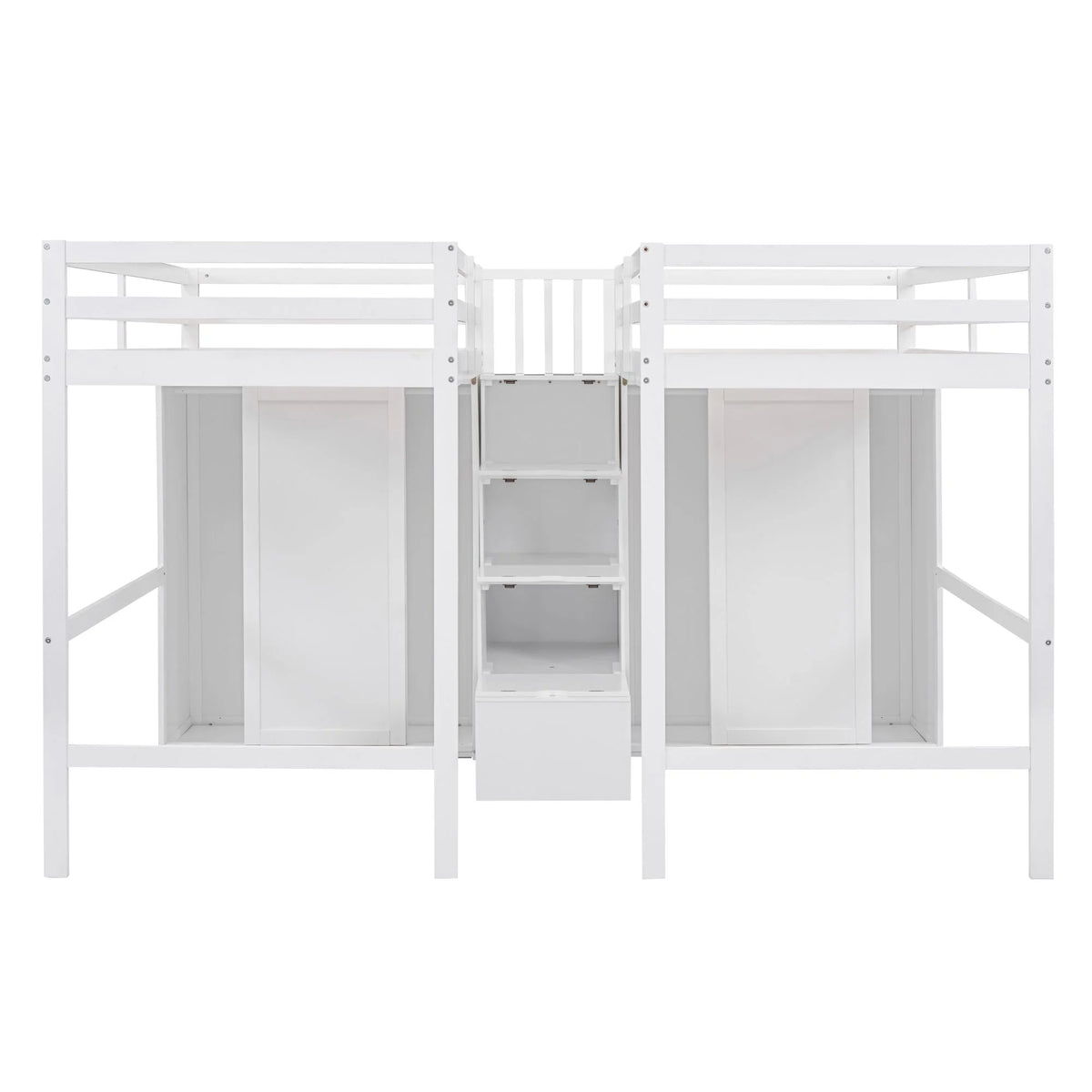 Solid Wood Double Twin Loft Bed with Wardrobes and Staircase G40517