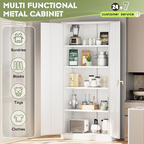 72” Black Metal Storage Cabinet with 2 Doors and 4 Adjustable Shelves B2692